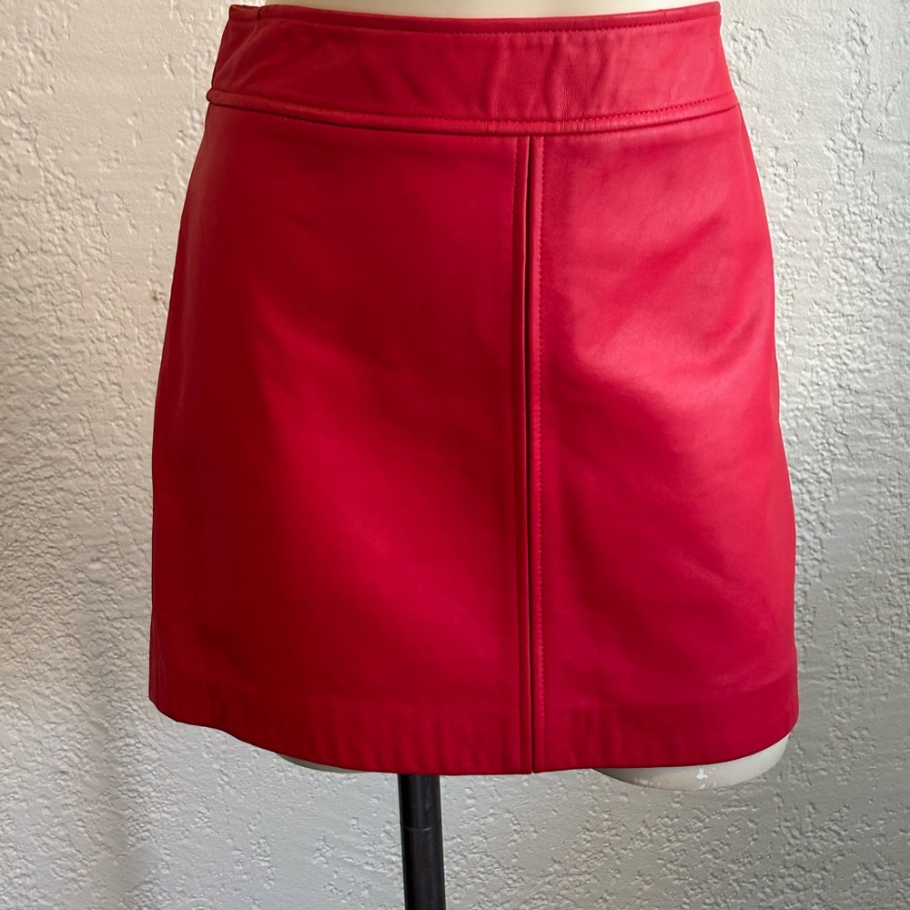 DKNY Red Mini Pencil 100% leather Skirt Sz 4 NWT